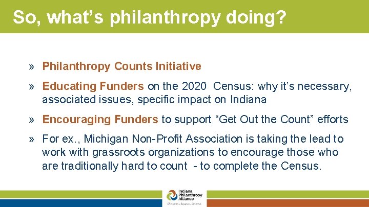 So, what’s philanthropy doing? » Philanthropy Counts Initiative » Educating Funders on the 2020
