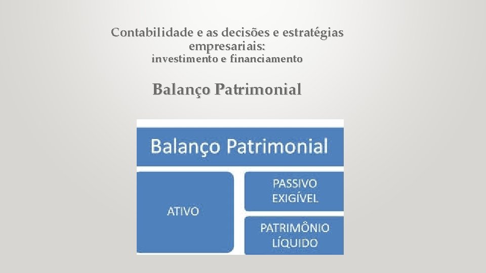 Contabilidade e as decisões e estratégias empresariais: investimento e financiamento Balanço Patrimonial 