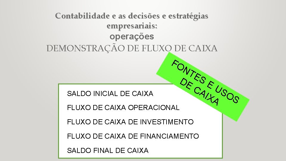 Contabilidade e as decisões e estratégias empresariais: operações DEMONSTRAÇÃO DE FLUXO DE CAIXA FO