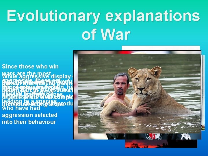 Evolutionary explanations of War Since those who win wars the mostdisplay can cost a
