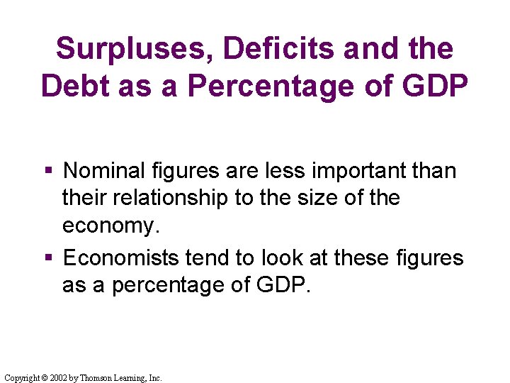Surpluses, Deficits and the Debt as a Percentage of GDP § Nominal figures are