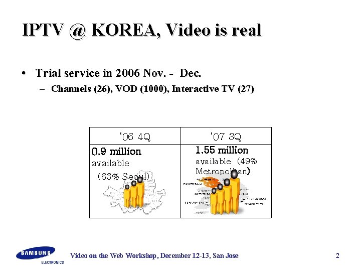 IPTV @ KOREA, Video is real • Trial service in 2006 Nov. - Dec.