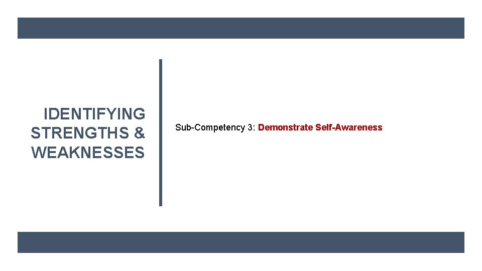 IDENTIFYING STRENGTHS & WEAKNESSES Sub-Competency 3: Demonstrate Self-Awareness 