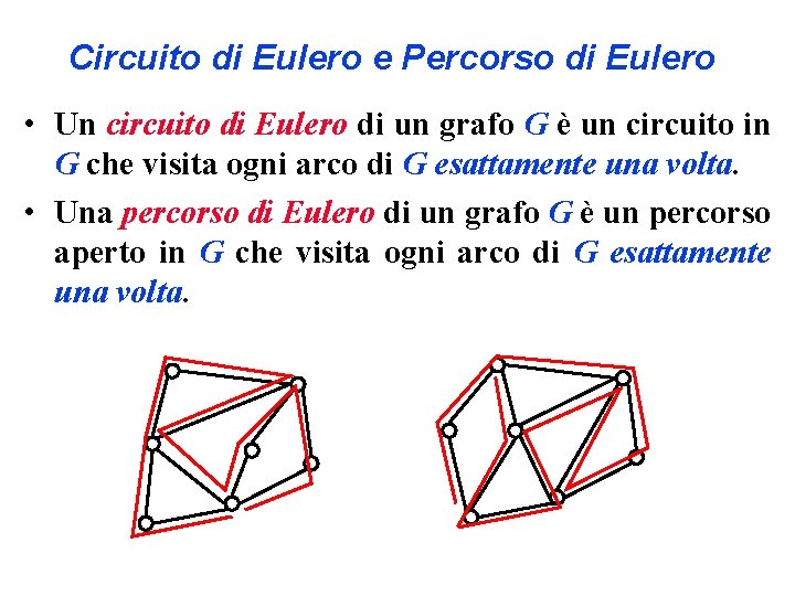 Circuito di Eulero e Percorso di Eulero • Un circuito di Eulero di un