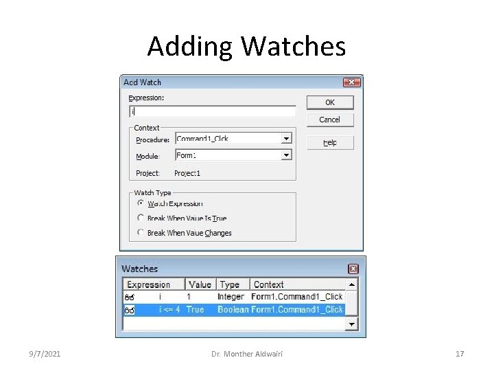 Adding Watches 9/7/2021 Dr. Monther Aldwairi 17 