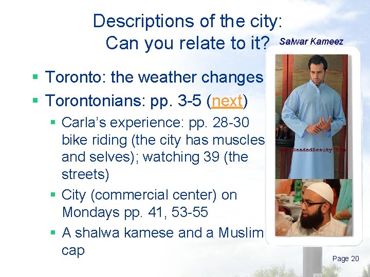 Descriptions of the city: Can you relate to it? Salwar Kameez § Toronto: the