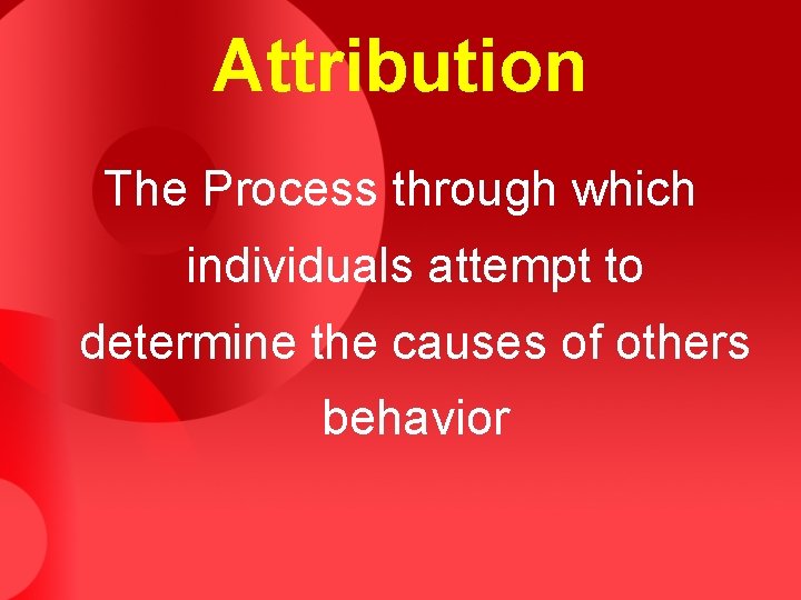 Attribution The Process through which individuals attempt to determine the causes of others behavior