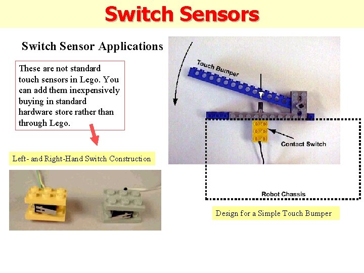 Switch Sensors Switch Sensor Applications These are not standard touch sensors in Lego. You