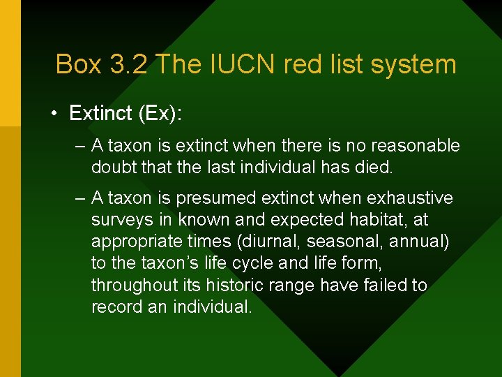 Box 3. 2 The IUCN red list system • Extinct (Ex): – A taxon