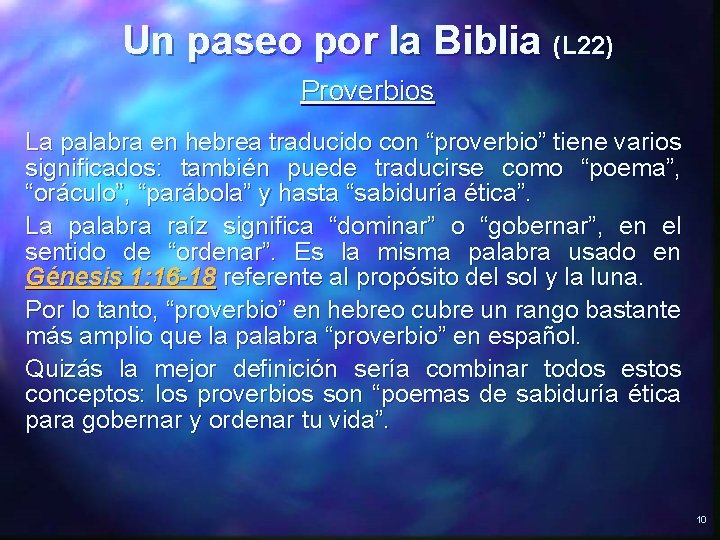 Un paseo por la Biblia (L 22) Proverbios La palabra en hebrea traducido con