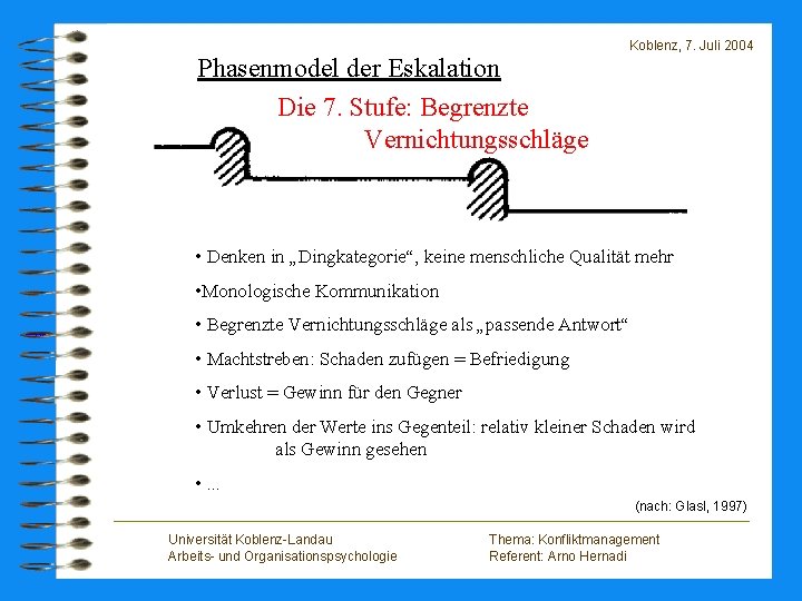 Koblenz, 7. Juli 2004 Phasenmodel der Eskalation Die 7. Stufe: Begrenzte Vernichtungsschläge • Denken