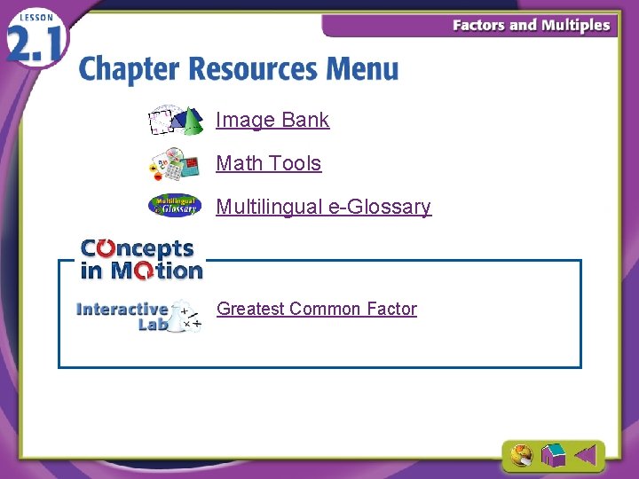 Image Bank Math Tools Multilingual e-Glossary Greatest Common Factor 