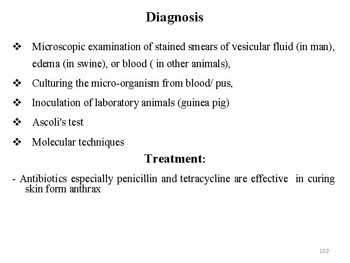 Diagnosis Microscopic examination of stained smears of vesicular fluid (in man), edema (in swine),