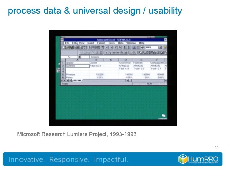 process data & universal design / usability Microsoft Research Lumiere Project, 1993 -1995 11