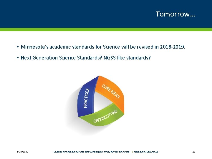 Tomorrow… • Minnesota’s academic standards for Science will be revised in 2018 -2019. •