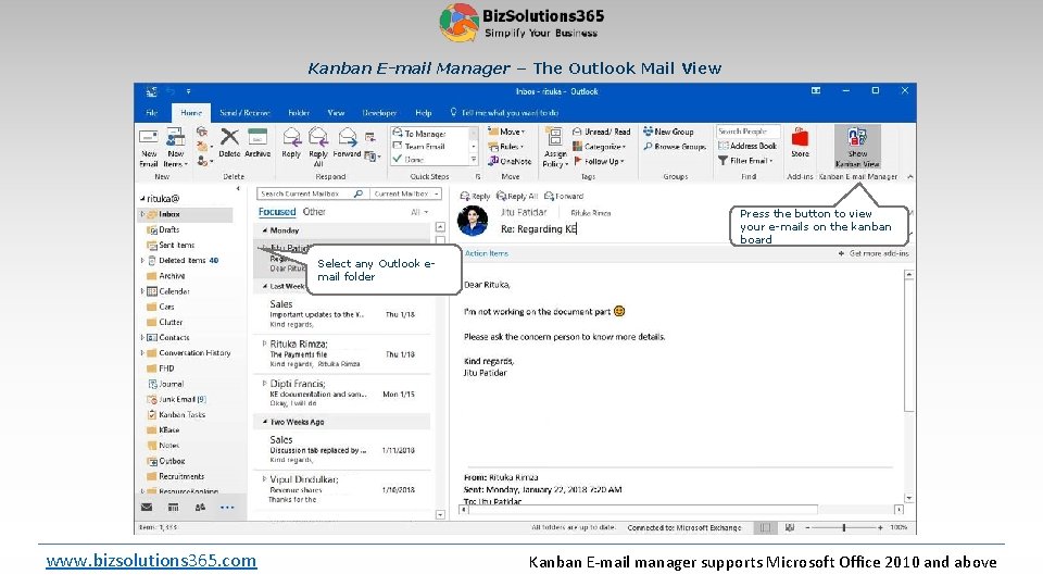 Kanban E-mail Manager – The Outlook Mail View Press the button to view your