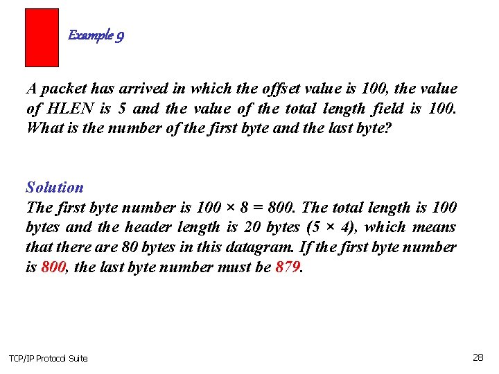 Example 9 A packet has arrived in which the offset value is 100, the