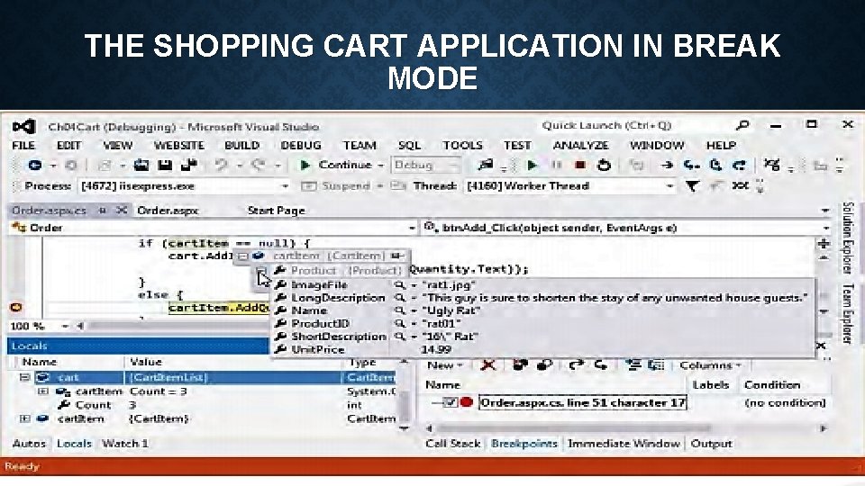 THE SHOPPING CART APPLICATION IN BREAK MODE 