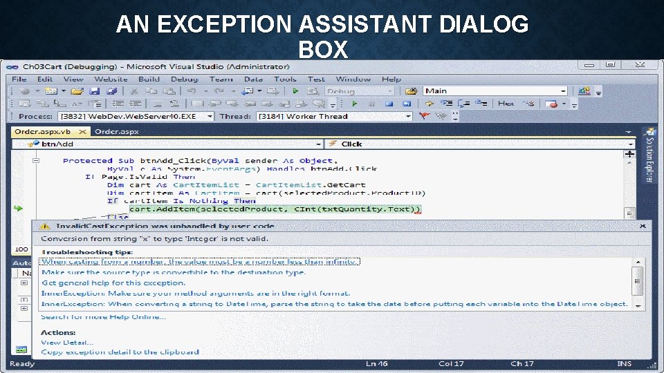 AN EXCEPTION ASSISTANT DIALOG BOX 