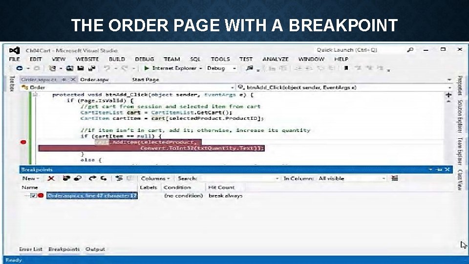 THE ORDER PAGE WITH A BREAKPOINT 