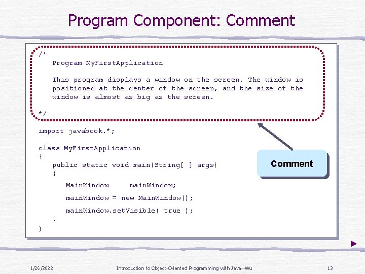 Program Component: Comment /* Program My. First. Application This program displays a window on Program Component: Comment /* Program My. First. Application This program displays a window on