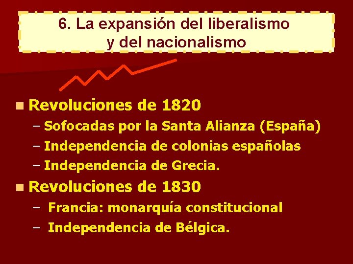 6. La expansión del liberalismo y del nacionalismo n Revoluciones de 1820 – Sofocadas