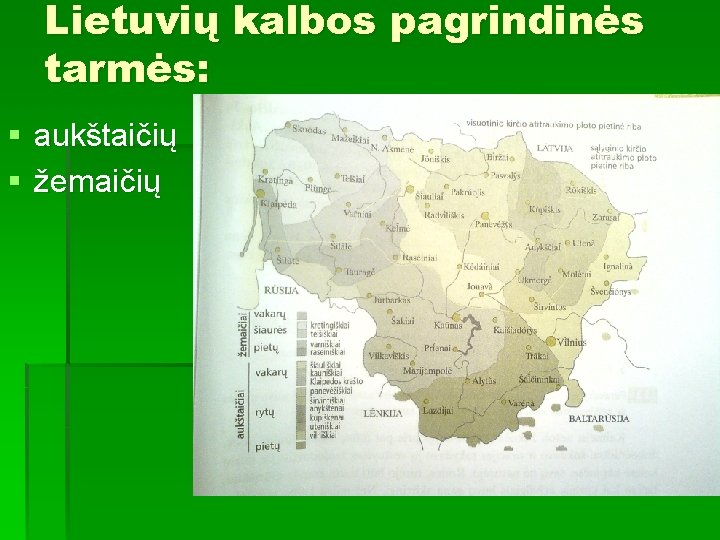 Lietuvių kalbos pagrindinės tarmės: § aukštaičių § žemaičių 