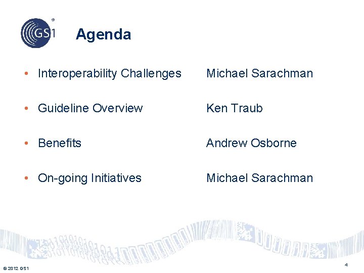 Agenda • Interoperability Challenges Michael Sarachman • Guideline Overview Ken Traub • Benefits Andrew