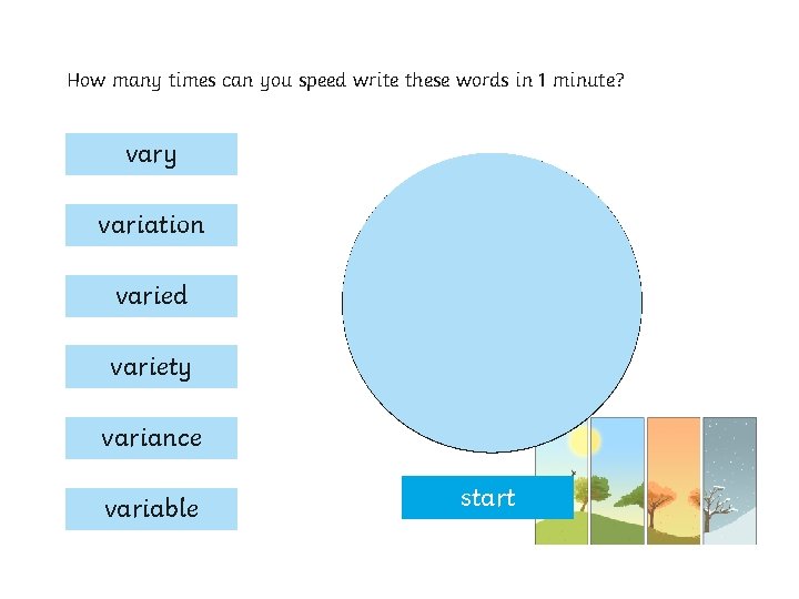 How many times can you speed write these words in 1 minute? vary variation
