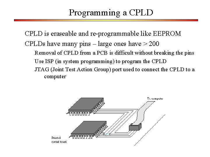 Programming a CPLD is eraseable and re-programmable like EEPROM CPLDs have many pins –