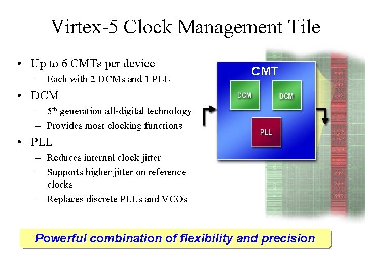 Virtex-5 Clock Management Tile • Up to 6 CMTs per device – Each with