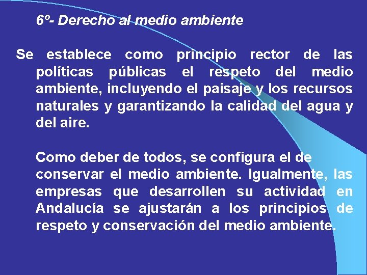 6º- Derecho al medio ambiente Se establece como principio rector de las políticas públicas