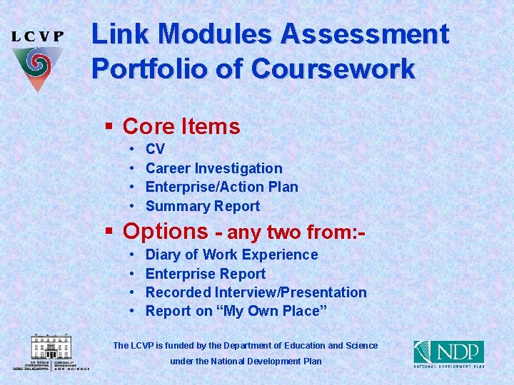 Link Modules Assessment Portfolio of Coursework § Core Items • • CV Career Investigation