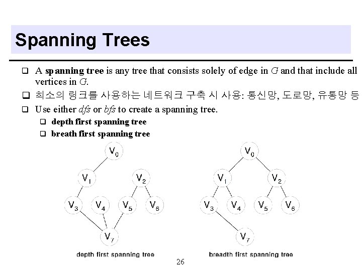 Spanning Trees A spanning tree is any tree that consists solely of edge in Spanning Trees A spanning tree is any tree that consists solely of edge in