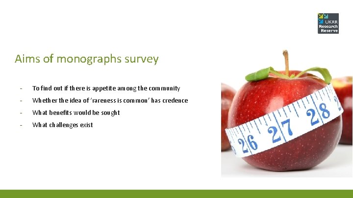 Aims of monographs survey - To find out if there is appetite among the