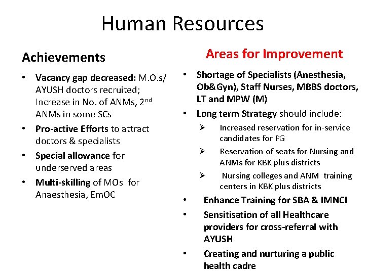 Human Resources Areas for Improvement Achievements • Vacancy gap decreased: M. O. s/ AYUSH