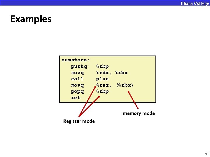 Examples sumstore: pushq movq call movq popq ret %rbp %rdx, %rbx plus %rax, (%rbx)