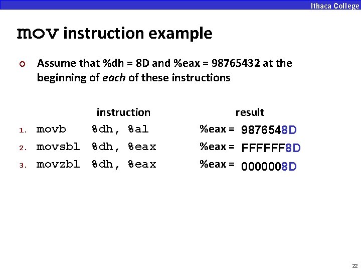 mov instruction example ¢ 1. 2. 3. Assume that %dh = 8 D and