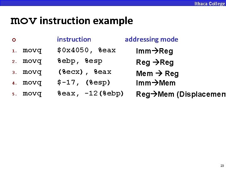 mov instruction example ¢ 1. 2. 3. 4. 5. movq movq instruction addressing mode