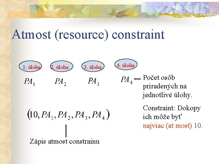 Atmost (resource) constraint 1. úloha 2. úloha 3. úloha 4. úloha Počet osôb priradených