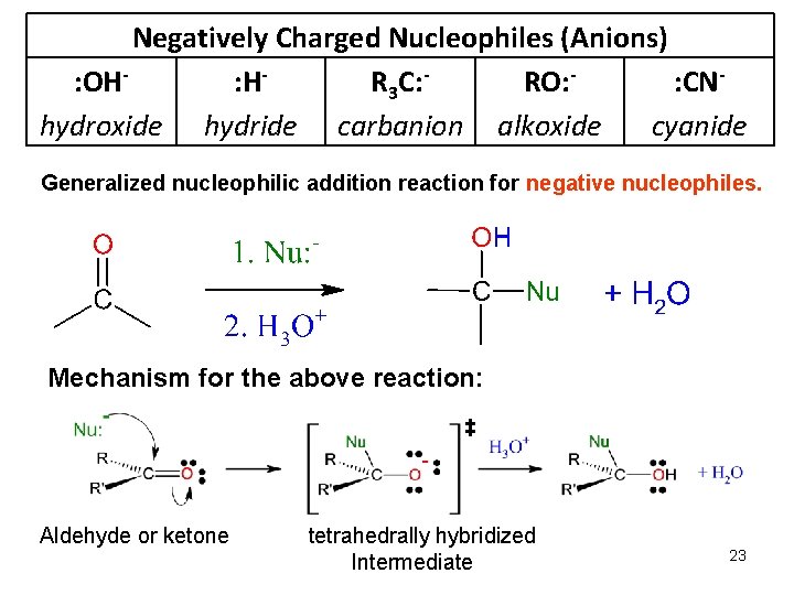 Negatively Charged Nucleophiles (Anions) : OH: HR 3 C: RO: : CNhydroxide hydride carbanion