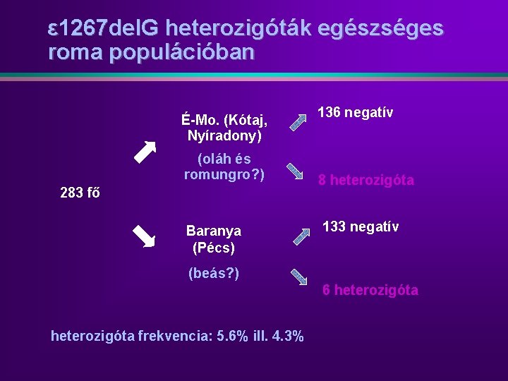 ε 1267 del. G heterozigóták egészséges roma populációban É-Mo. (Kótaj, Nyíradony) (oláh és romungro?