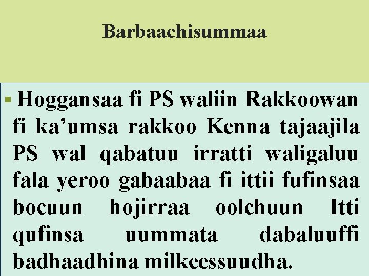 Barbaachisummaa § Hoggansaa fi PS waliin Rakkoowan fi ka’umsa rakkoo Kenna tajaajila PS wal