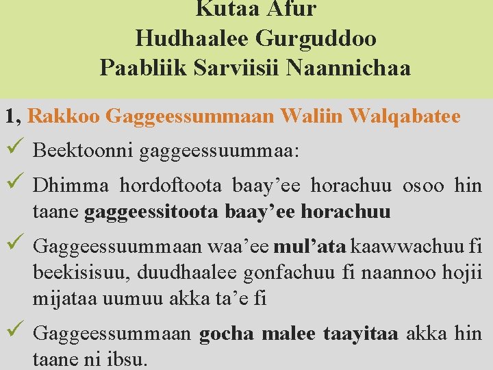 Kutaa Afur Hudhaalee Gurguddoo Paabliik Sarviisii Naannichaa 1, Rakkoo Gaggeessummaan Waliin Walqabatee ü Beektoonni