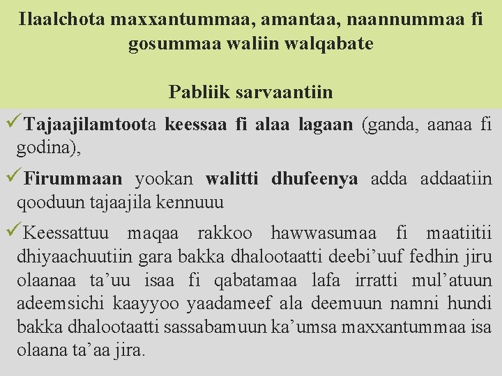 Ilaalchota maxxantummaa, amantaa, naannummaa fi gosummaa waliin walqabate Pabliik sarvaantiin üTajaajilamtoota keessaa fi alaa