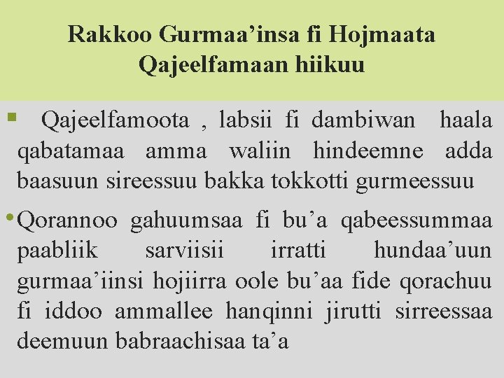 Rakkoo Gurmaa’insa fi Hojmaata Qajeelfamaan hiikuu § Qajeelfamoota , labsii fi dambiwan haala qabatamaa