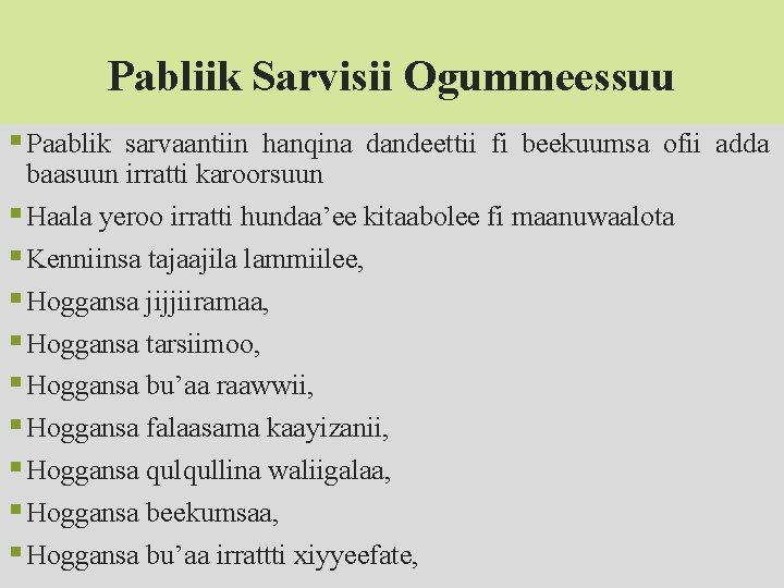 Pabliik Sarvisii Ogummeessuu § Paablik sarvaantiin hanqina dandeettii fi beekuumsa ofii adda baasuun irratti