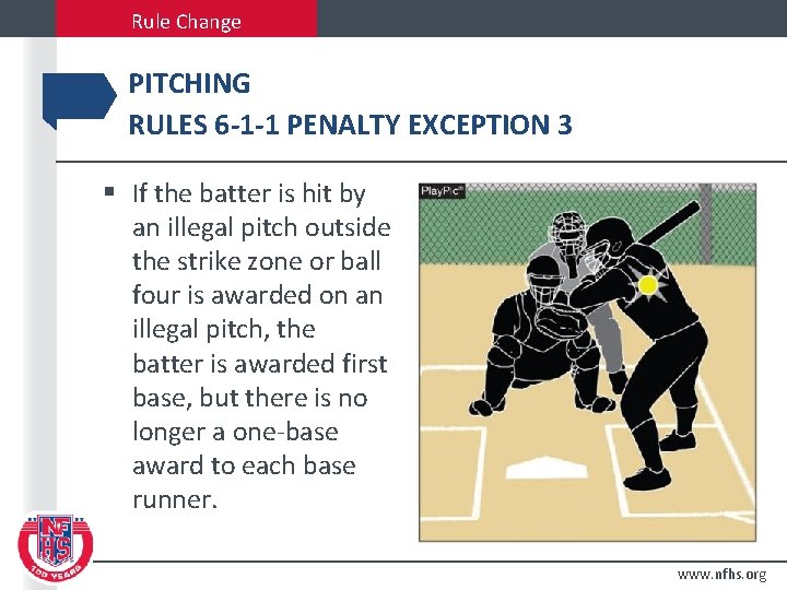 Rule Change PITCHING RULES 6 -1 -1 PENALTY EXCEPTION 3 § If the batter