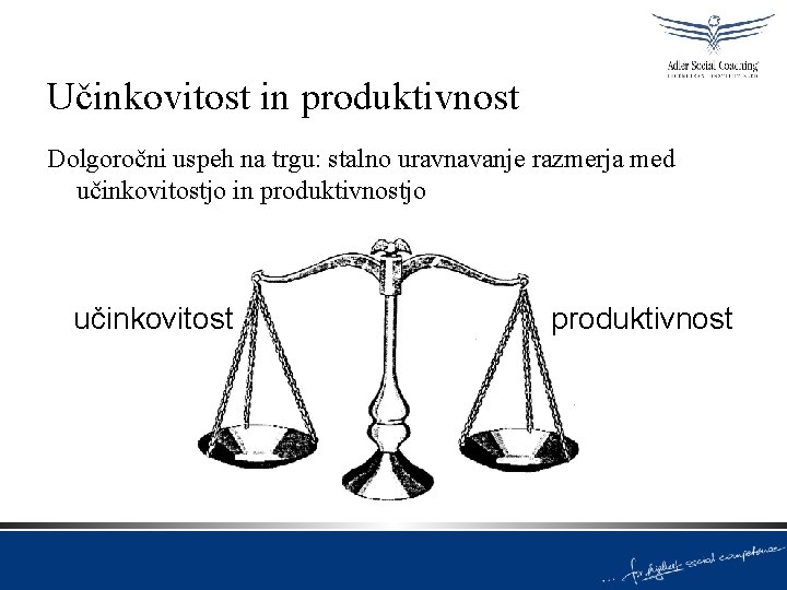 Učinkovitost in produktivnost Dolgoročni uspeh na trgu: stalno uravnavanje razmerja med učinkovitostjo in produktivnostjo