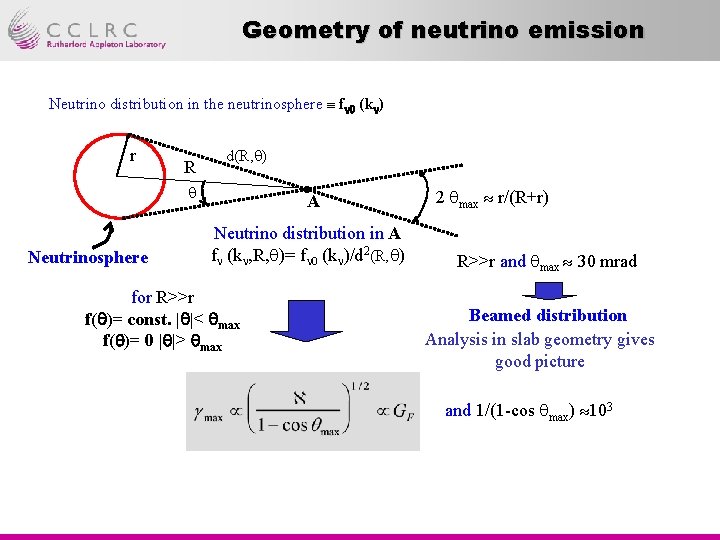 Geometry of neutrino emission Neutrino distribution in the neutrinosphere f 0 (k ) r